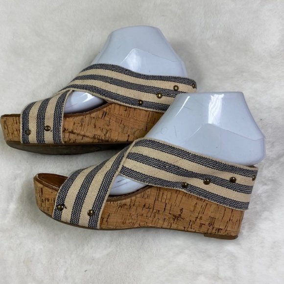 Crown Vintage Delight Criss Cross Striped Cork Wedge Platform Sandal, Sz 7.5 - Picture 7 of 12